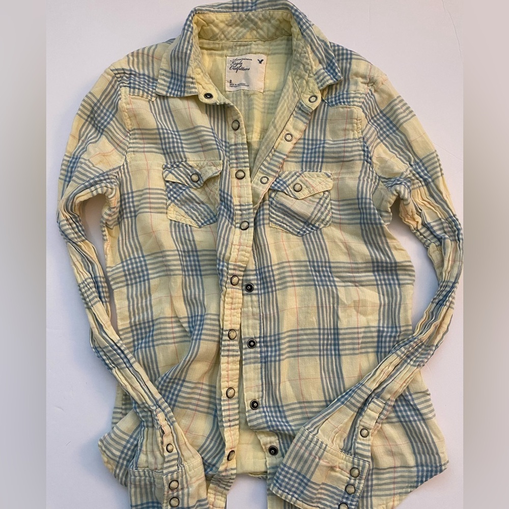 Y2K American Eagle Outfitters yellow plaid flannel